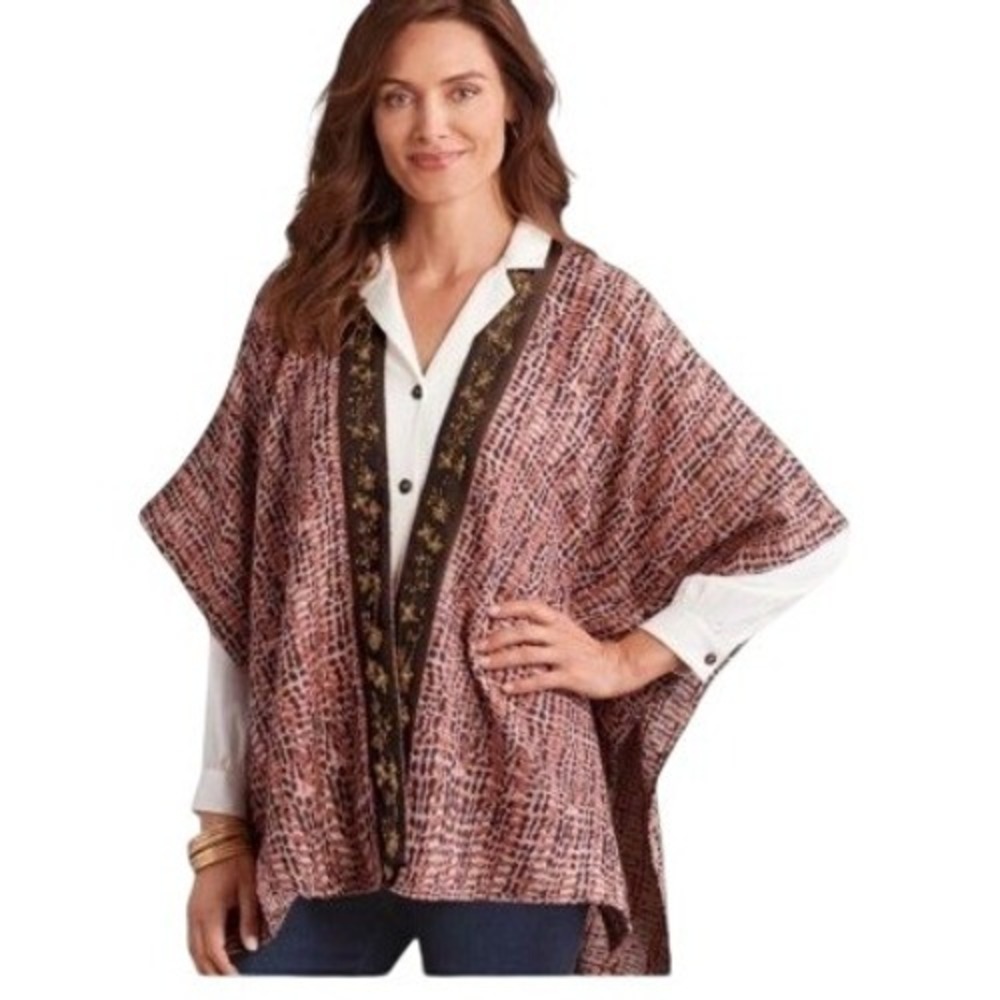 Soft Surroundings Korra Tweed Wrap Beaded Embroidery Boho Earth Tones NWT